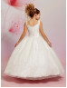 Beaded Queen Anne Neck Glittering Tulle Flower Girl Dress